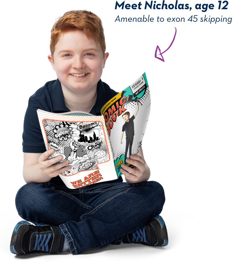 Meet Nicholas, age 12. amenable to exon 45 skipping