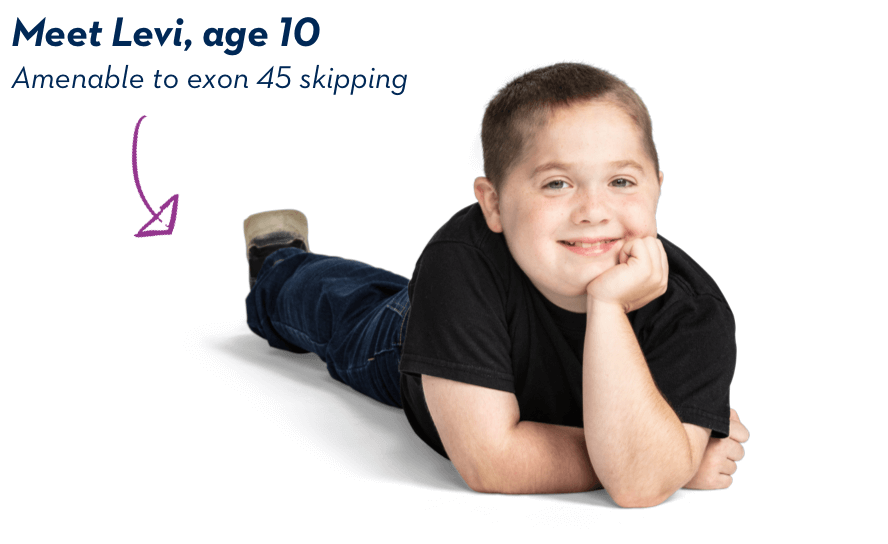 Meet Levi, age 10. Amenable to exon 45 skipping